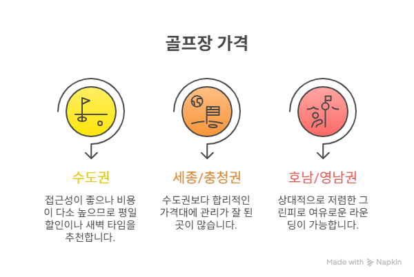 수도권과 세종/충청권, 호남/영남권의 골프장 비교